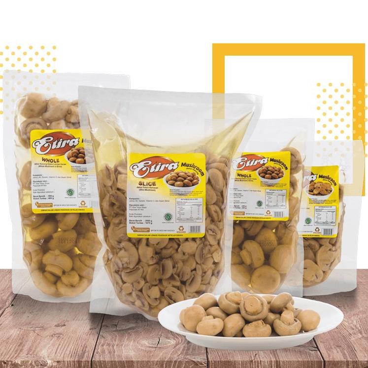 

Hot - Etira Champignon Slice Whole 900 gr Pouch Mushroom Jamur Kancing ~
