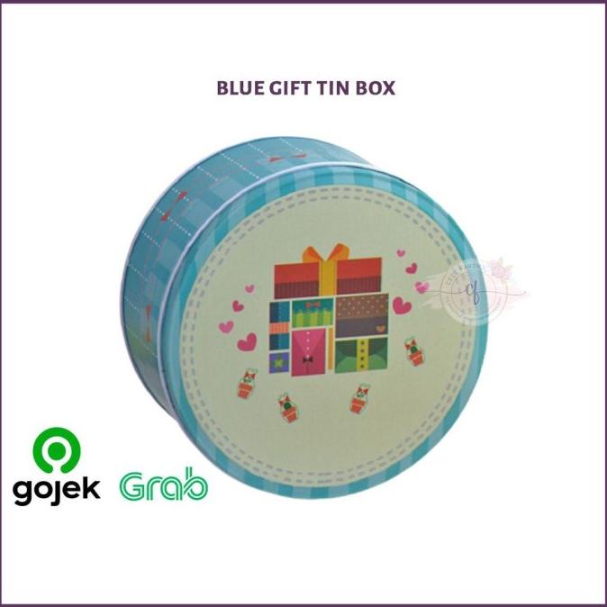 

HAPPYSTORE Kotak Kaleng Kue Box Bulat - Blue Gift Tin Box