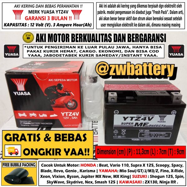 Aki Motor Honda Scoopy - Beat YUASA YTZ4V