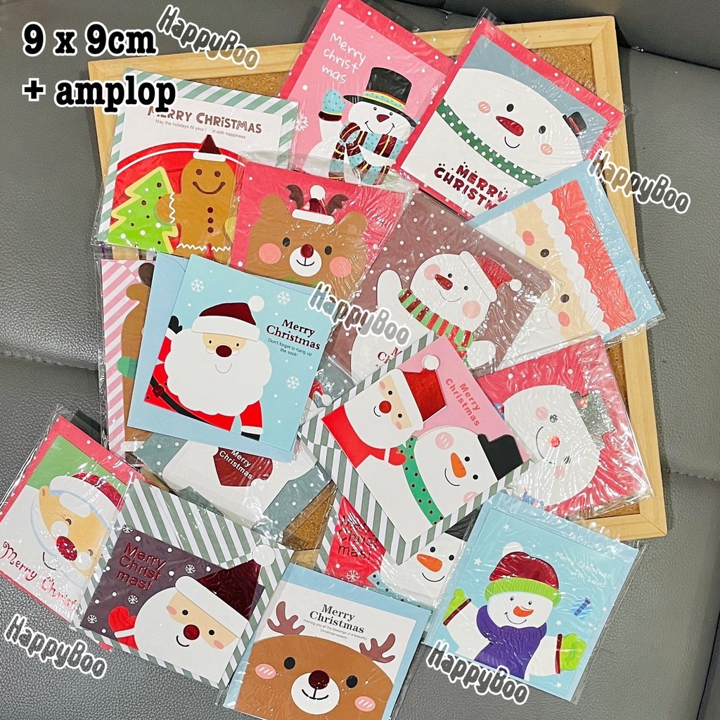 kartu ucapan natal greeting card bentuk + amplop christmas card metalik warna