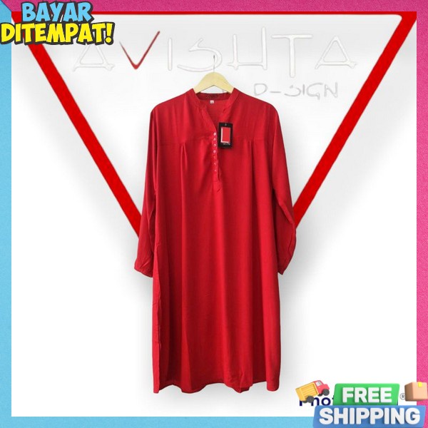 0 Tunik Polos Rayon Merah Cabe Tunik Katun Rayon Tunik Polos Jumbo Lasenta By Avishta D-Sign Merah C