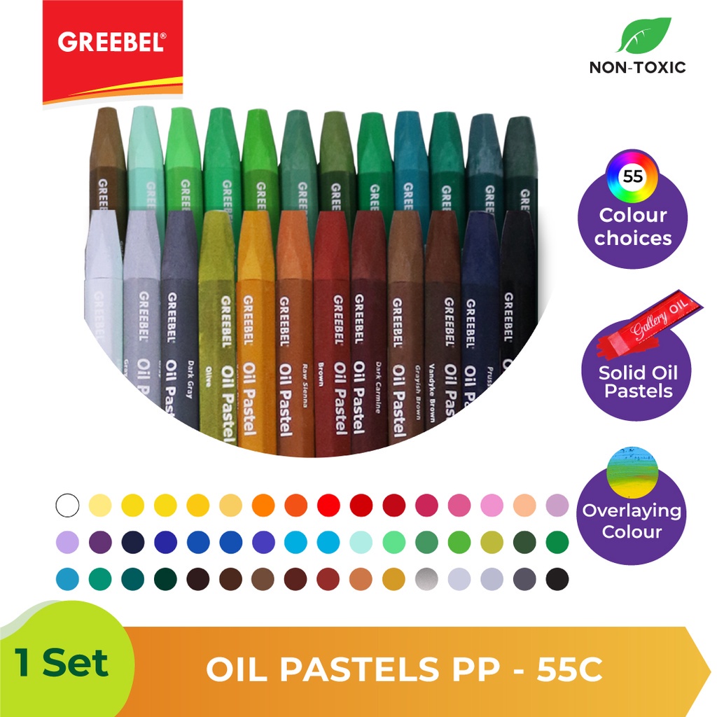 

Greebel Crayon Kids Water Resistant, Krayon Oil Pastel Set Anak 55 Colours