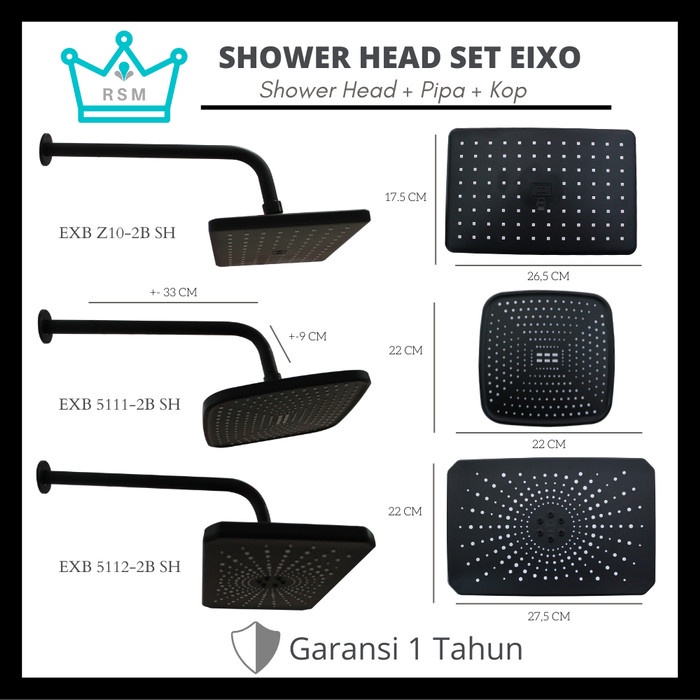 Promo Black Head Rain Shower Eixo Kepala Tiang Shower Mandi Hitam Besar