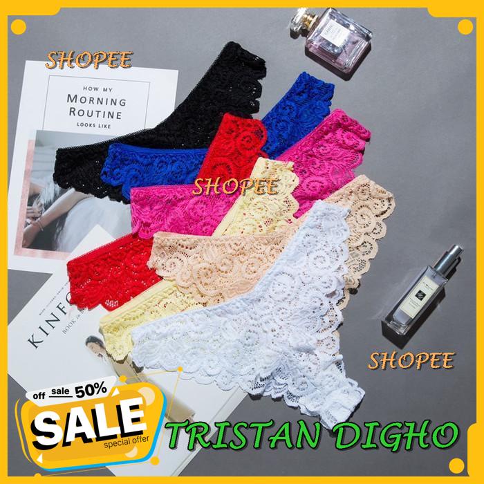 CELANA DALAM WANITA SEAMLESS G STRING BUNGA LACE TRANSPARAN C - PUTIH, FREE / CELANA DALAM WANITA SE