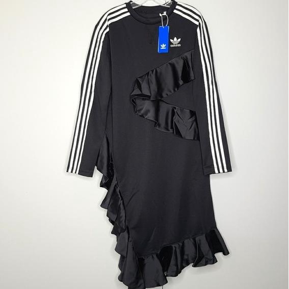 New Pakaian Wanita Adidas Originals X J Koo Black Ruffle Dress Ft9898 Stok Terbatas