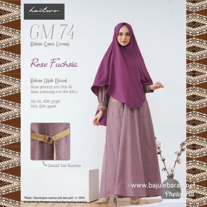 [Original] Gamis Premium Set Khimar Haitwo Gm 74 Pink Rose Fuschia Polos Elegan Bisa Gojek