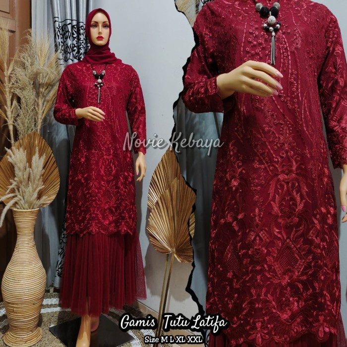 [Ori] Kebaya Gamis Muslim Tulle Tutu Latifah Maroon Dan Aneka Warna Lain Bisa Gojek