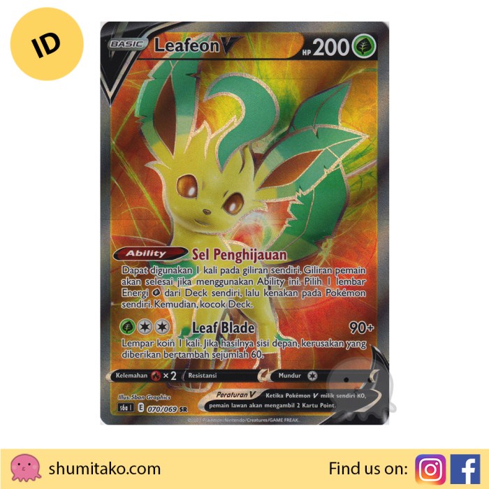 ✅New Kartu Pokemon Tcg Cards Para Eevee Pahlawan S6A1 Leafeon V Sr #70/69 Bisa Sameday