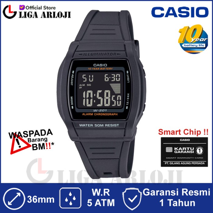 ✅Ori Casio W-201-1Bvdf Jam Tangan Pria / Anak Digital Karet Original Hitam Bisa Gojek