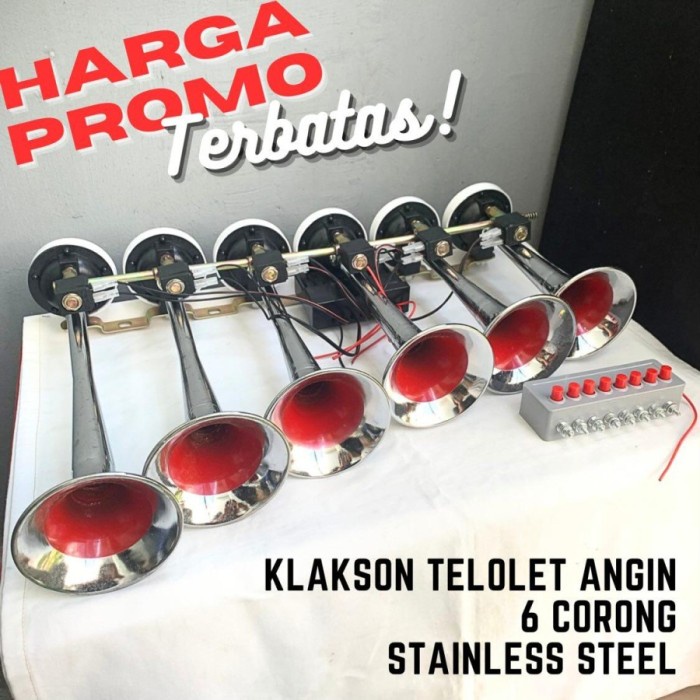 ✅Original Promo Klakson Angin Telolet 6 Corong Stainless Steel 8 Tombol 12V-24V Limited