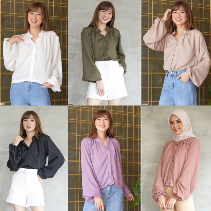 Balon Rayon Crinkle Shirt Baju Atasan Kemeja Wanita Lengan Panjang Stok Terbatas