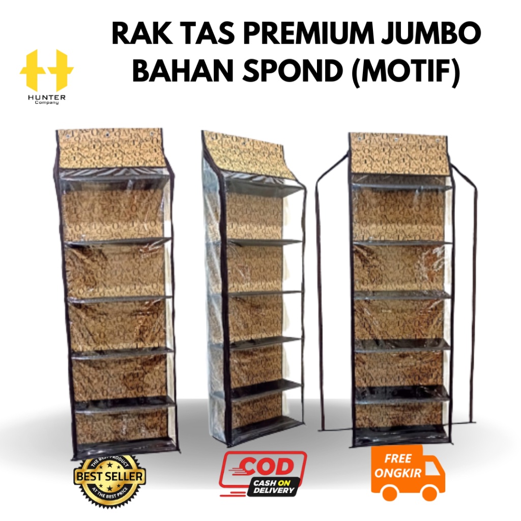 Rak Tas Gantung Jumbo Motif Bahan Spond Cro (Motif) Alas Triplek Cover Plastik Ka Ketebalan 0,20