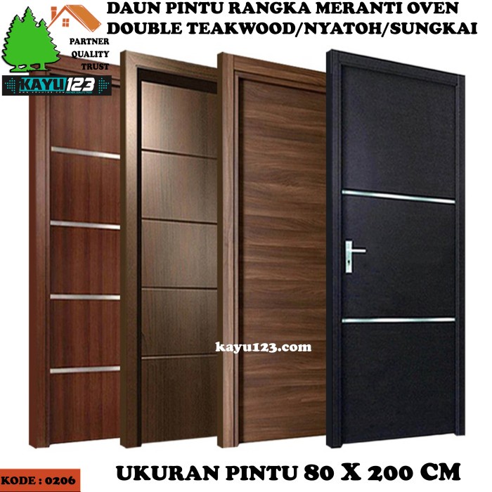 DAUN PINTU MINIMALIS 80X200 CM DOUBLE TEAKWOOD / NYATOH / SUNGKAI #206