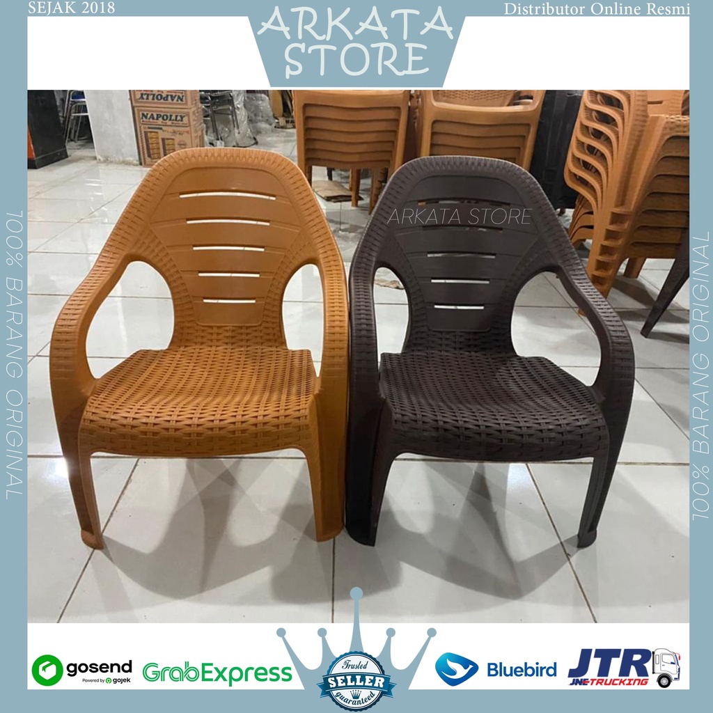 1 Set 2 Kursi Santai Plastik Ol 509 Rotan + Meja / Kursi Teras / Kursi Taman / 1Set Kursi Taman