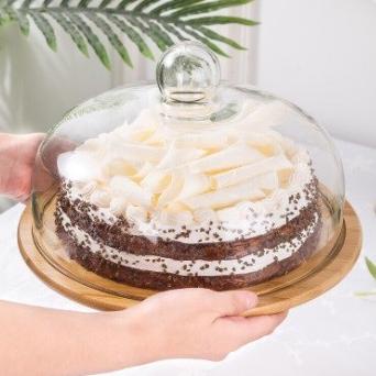Tempat Kue Kayu Tutup Kaca / Wooden Cake Stand /Cake Tray Wooden Glass Kode 1164