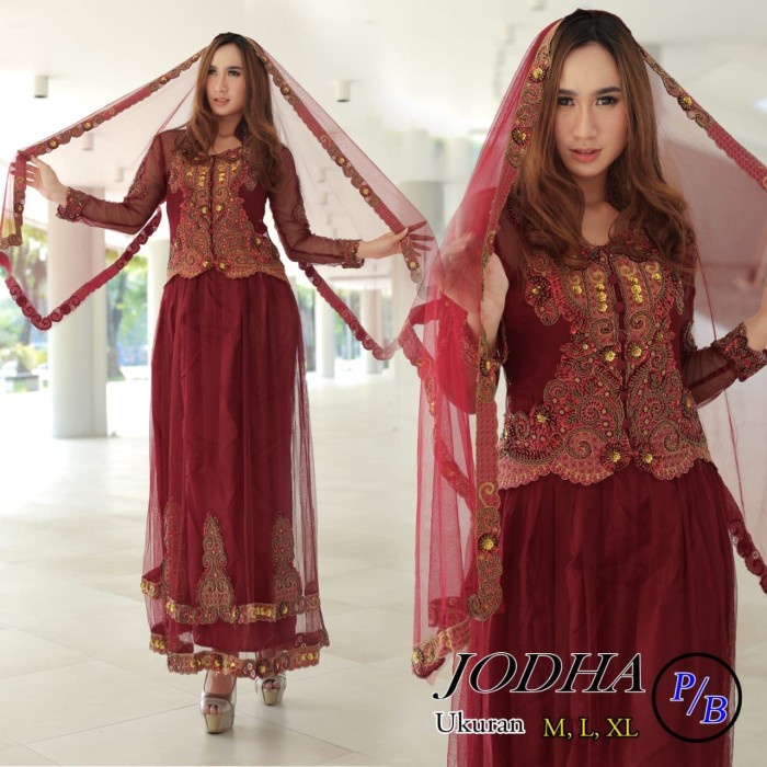 [Ori] Kebaya Modern Payet Dress Maroon Berkualitas