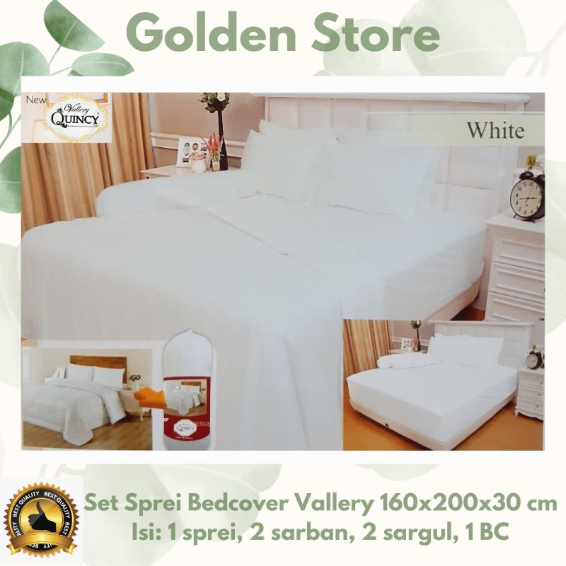 Set Sprei Bedcover Vallery Quincy 160x200x30 Polos White