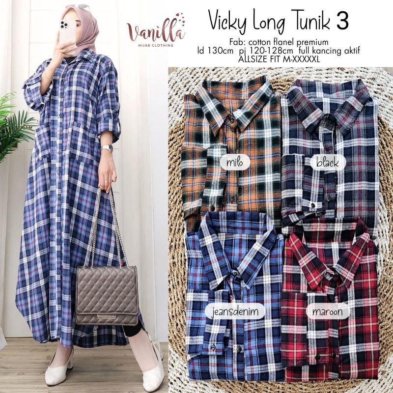 [EXCLUSIVE] BEST QUALITY VICKY LONG TUNIK #3 #4 COTON FLANEL PREMIUM by VANILLA