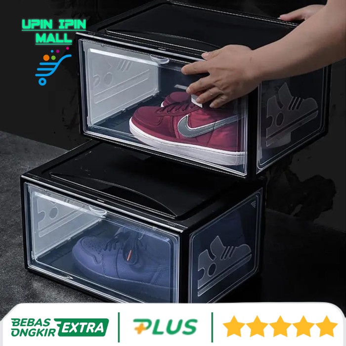 ✅Termurah Rak Sepatu Plastik Susun Transparant Hitam Shoe Box Dustproof 2Pcs Limited