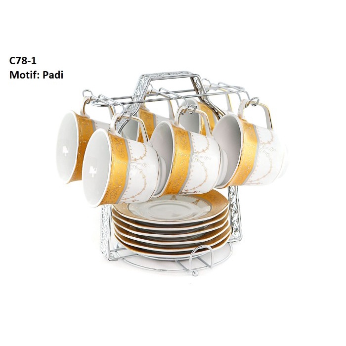 ✅Termurah Vicenza Cangkir Teko Rak Lepek Segi Delapan C78-1 Padi Tea Set Porslen Limited
