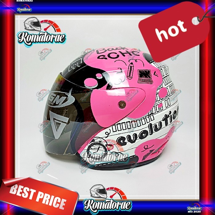 ✨New Helm Gm Evo Note Bright Pink Half Face Bisa Gojek
