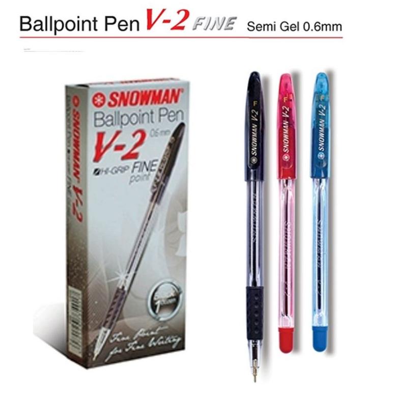 

COD [1 BOX / 12 PCS] Pulpen Ballpoint SNOWMAN V-2 V2 Semi-Gel Pen 0.6 mm MURAH