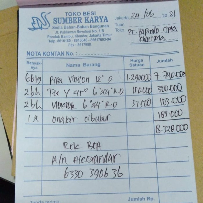 

✨Sale Nota Pt. Hapindo Cipta Kharisma 24 Juni 2021 Terbaru