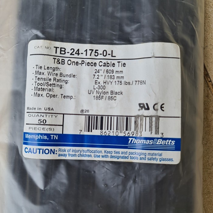 

✨Sale ThomasBetts Uv Nylon Black TB One-Piece Cable Ties Tb-24-175-0-L 50P Berkualitas