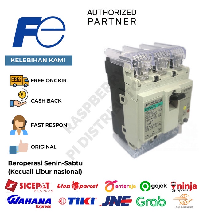 ✨Ori Fuji Ew32Aag-3P005-B Earth Leakage Circuit Breaker Elcb 30Ma 3P 5A Diskon