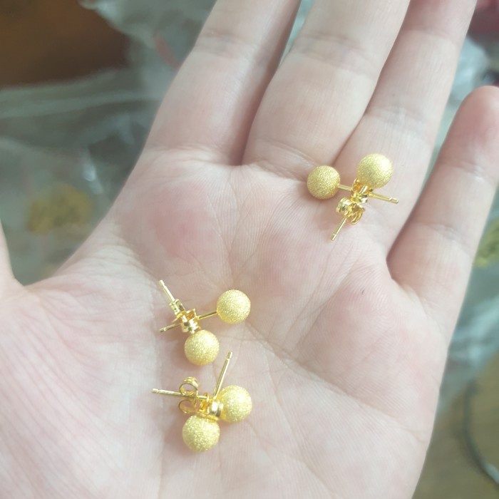 ✨Ori Giwang Anting Tindik Tusuk Bola Pasir Gold Emas Asli Polos 700 70 16K Bisa Gojek