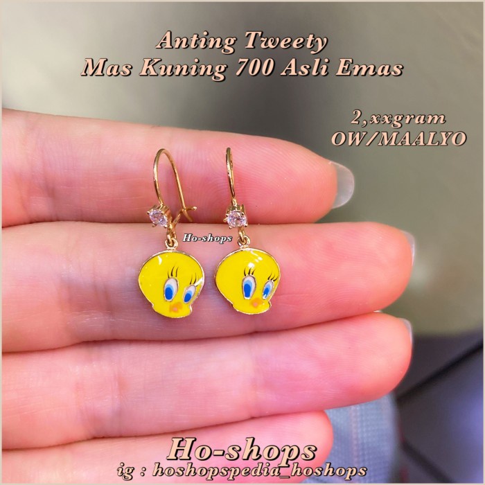 ✨Ori Anting Anak Tweety Mas Kuning Kadar 700 Asli Emas Bisa Gojek