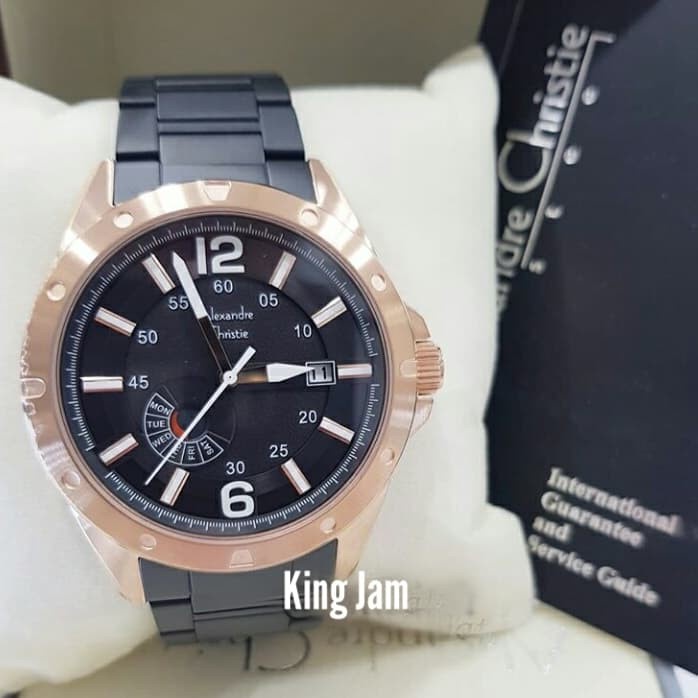 ✅Sale Jam Tangan Pria Alexandre Christie Ac 6536 Original Black Rosegold Terbatas