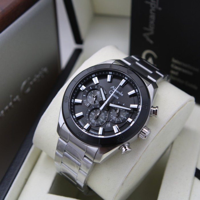 ✅Ori Alexandre Christie 6672 Mc Silver Black Pria Original Garansi 1Tahun Terbaru