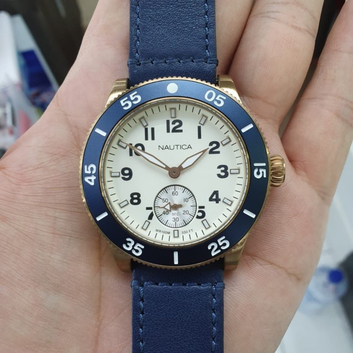 ✅Ori Nautica Naphst003 Blue Leather Jam Tangan Pria Original Ori Bisa Gojek