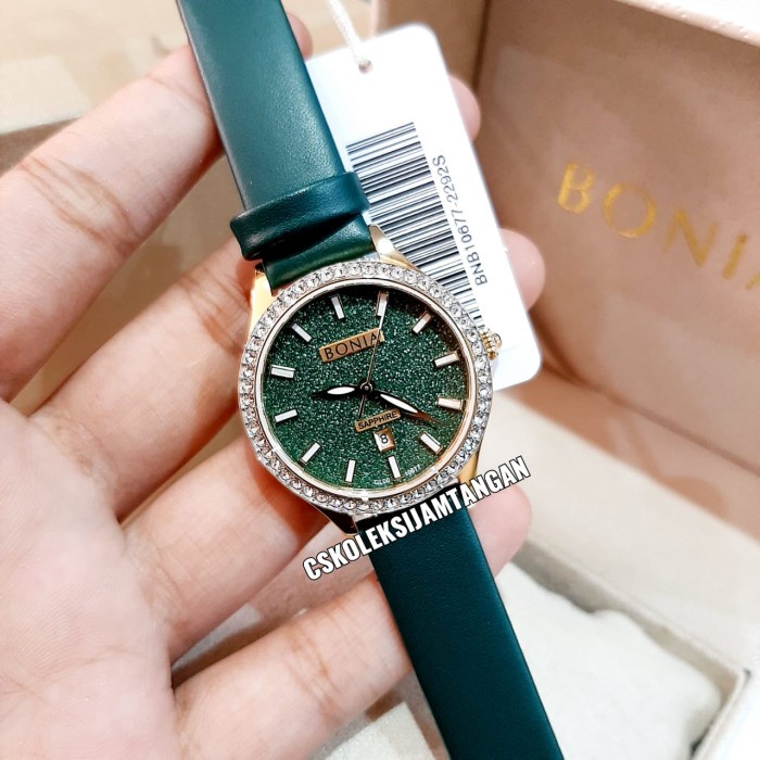 ✅New Jam Tangan Wanita Bonia Sapphire Bnb10677-2292S Rosegold Green Origina Diskon