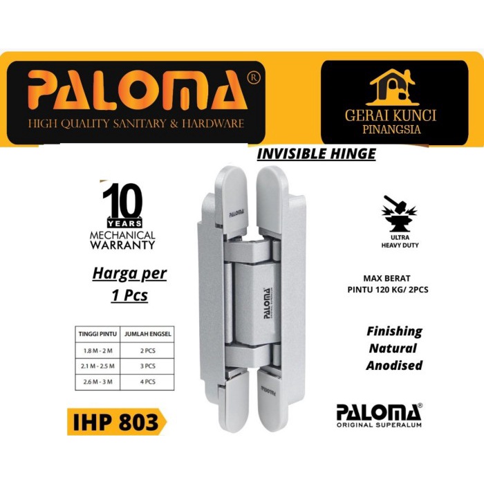 [Ori] Engsel Hinge Paloma Concealed P120 Silver#Engsel Tanam Pintu / Ihp 803 Diskon