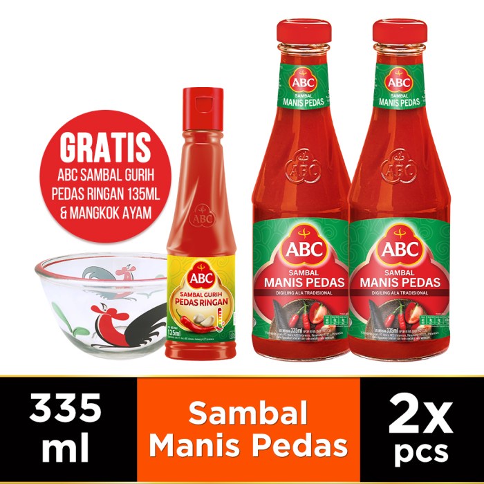 

Promo Abc Sambal Manis Pedas 335 Ml Buy 2 Free Abc Sambal Gurih Pedas 135 Ml Terbaru