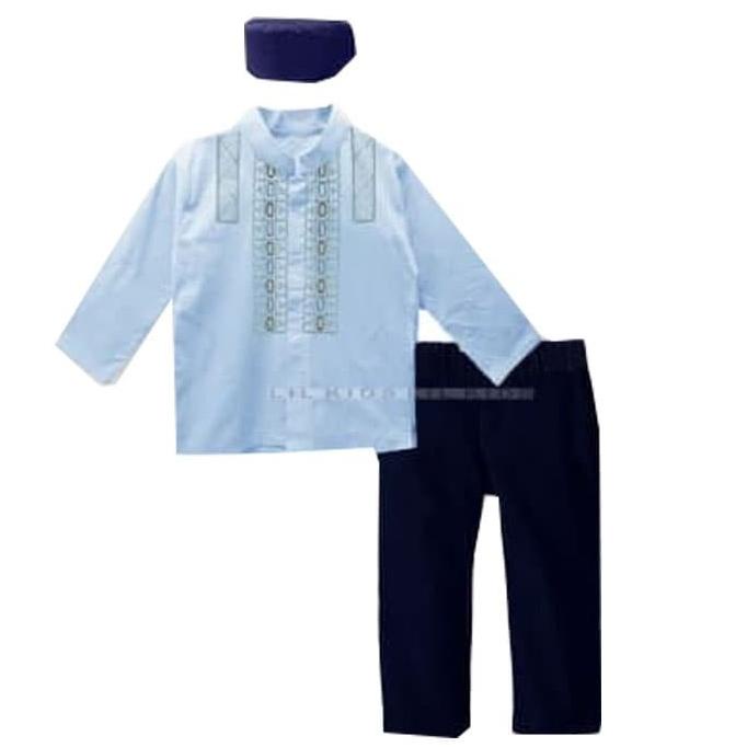 Baju Setelan Kemeja Koko Lebaran Anak Laki Laki Biru Navy - FO1807