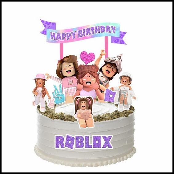 DISKON ROBLOX GIRL PURPLE TOPPER CAKE BIRTHDAY / HIASAN KUE ULANG TAHUN 