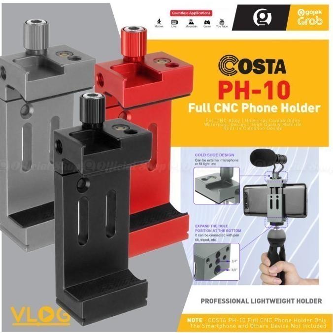 Costa Ph-10 Cnc Metal Phone Holder Hp Tripod With Hot Shoe / Waterpass Kode 1376