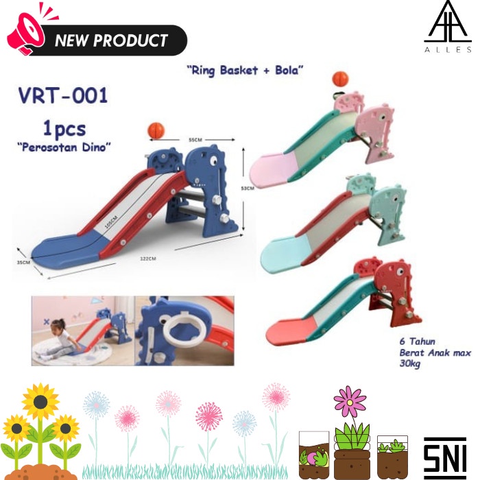 Promo Mainan Anak Perosotan Dino Ring Basket + Bola Vrt- 001