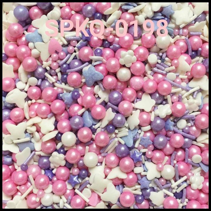 

BEST DEAL SPKQ-0198 SPRINKLES SPRINKLE SPRINKEL 250GR MUTIARA KUPU PINK UNGU !!