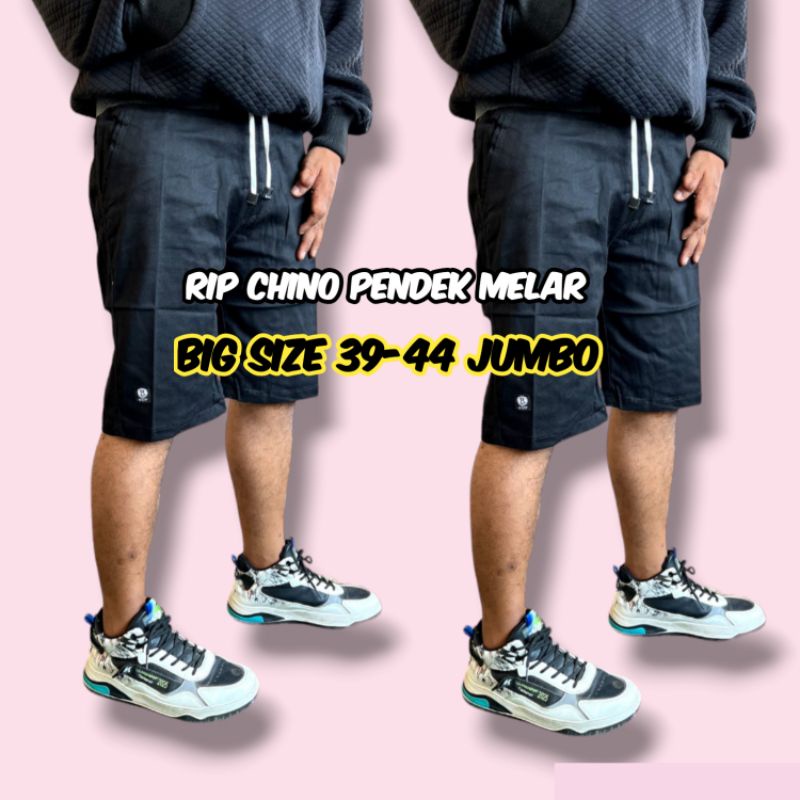 Celana Chino jumbo pendek pinggang karet/celana kain jumbo stretch 39-44 tebal