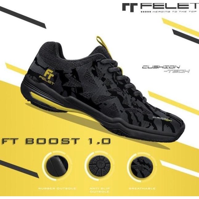 Miliki Sepatu Badminton Felet Ft Boost 1.0 Black Grey Original Takealit