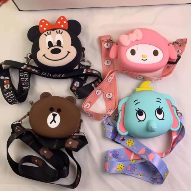 New - viralkan Dompet tas mini jelly silikon anak line miki melodi gajah karakter coin bag 