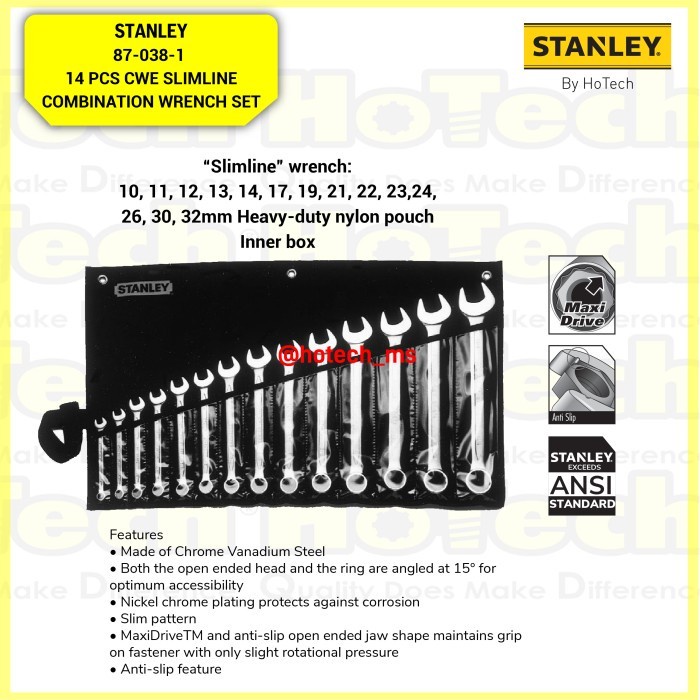✅New Stanley Kunci 87-038-1  14 Pcs Cwe Slimline Combination Wrench Set Bisa Gojek