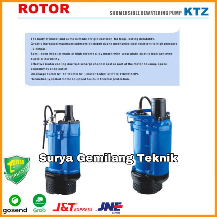 [Original] Pompa Celup Lumpur Dewatering 15Hp Rotor Ktz 411 Submersible Ktz411 Bisa Gojek