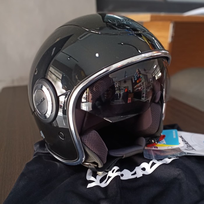 [New Ori] Helm Vespa Black Glossy Hitam Original Bisa Sameday