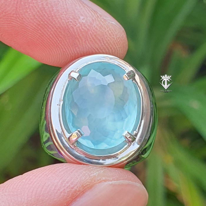 Batu Permata Natural Ice Blue Aquamarine Beryl 7.63 Ct GRI Lab Memo