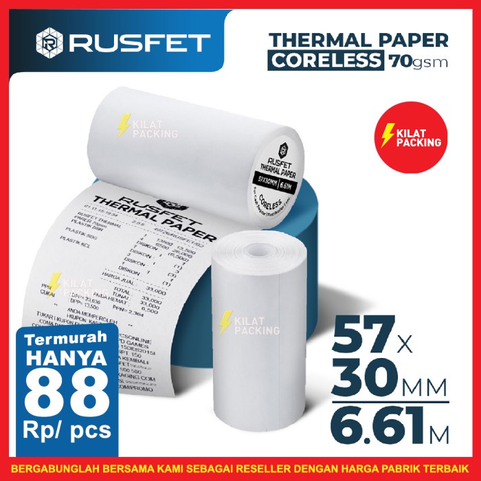 

Promo Kertas Struk Roll 57 X 30 Mm Kasir Paper Roll Thermal Rusfet Satuan